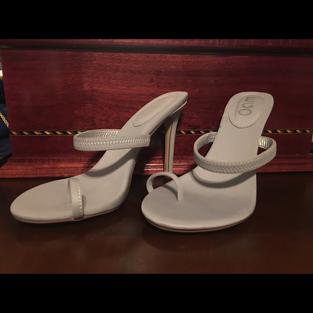 Ego Jealousy Toe Strap Mule In Grey Lycra